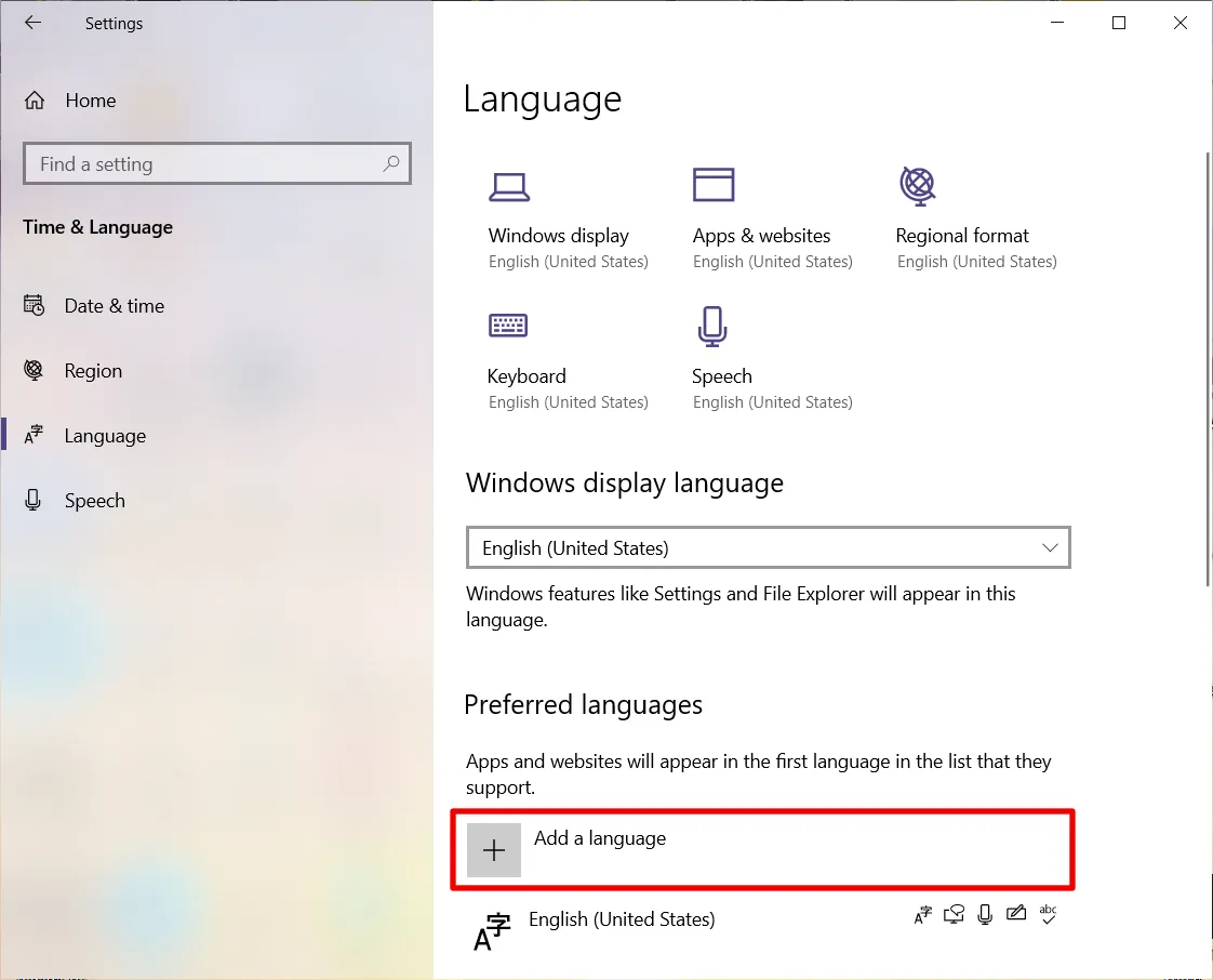 Add a language in Windows