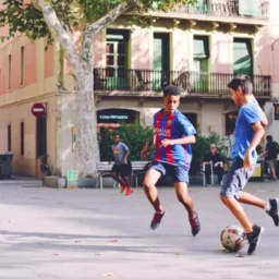 kids playing soccer.