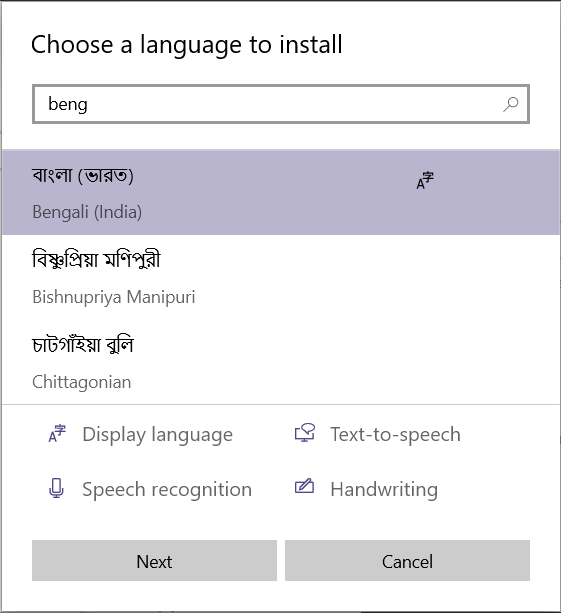Install Bengali on Windows.