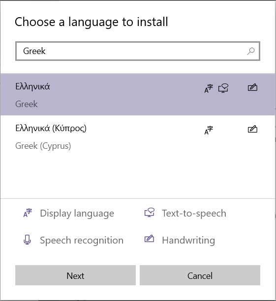 Install Greek on Windows 10.