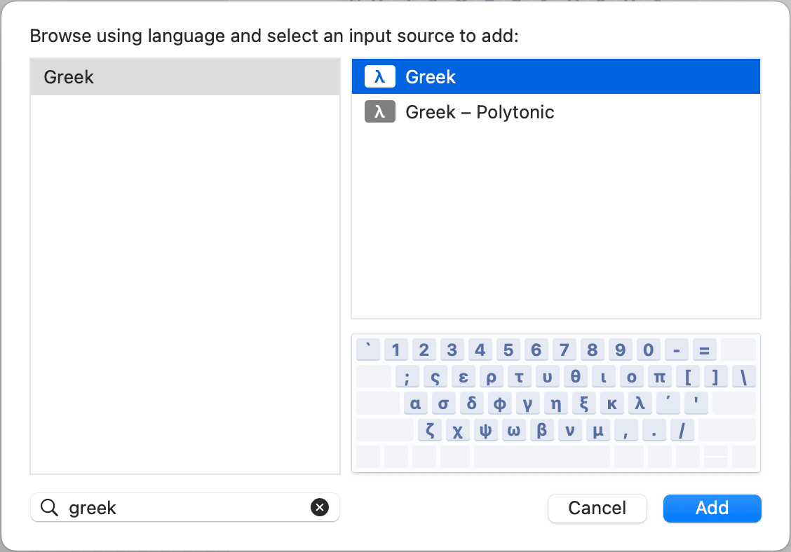 Mac settings for Greek.