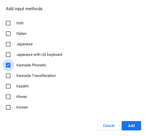 Añadir método de entrada Kannada en la captura de pantalla de Chrome.