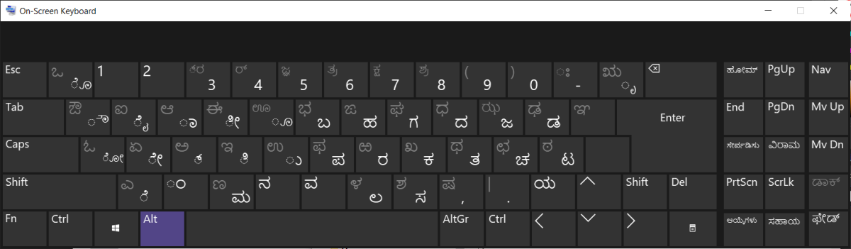 坎纳达语 Windows 虚拟键盘